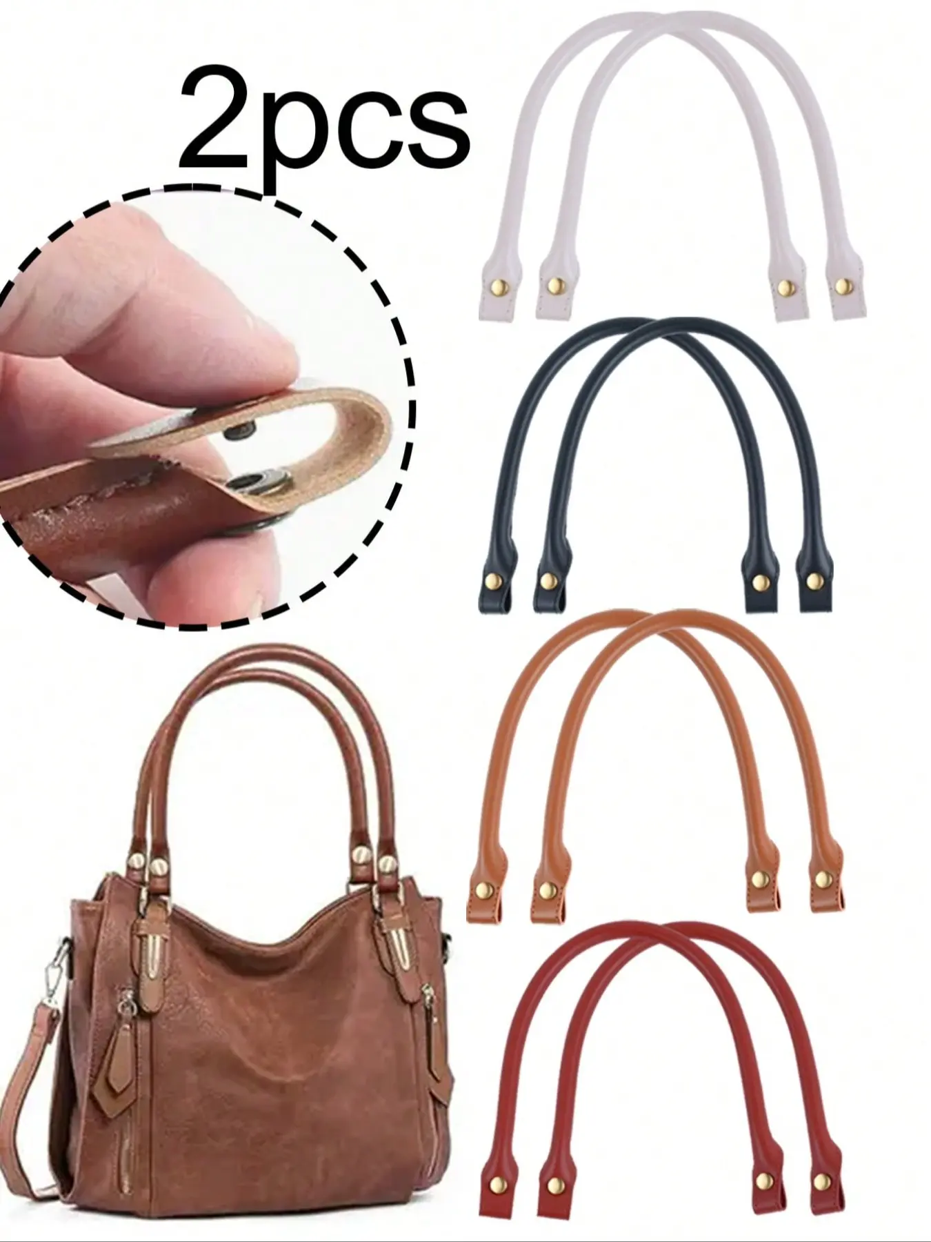 2pcs PU Handbag Replacement Straps, Leather Handbag Handles, 40cm Replacement Straps, Leather Handles,Multifunctional Handbag Replacement Straps, Bag Accessories, Easy To Install, Round Design, Easy To Carry, The Best Gift For Handmade Enthusiasts