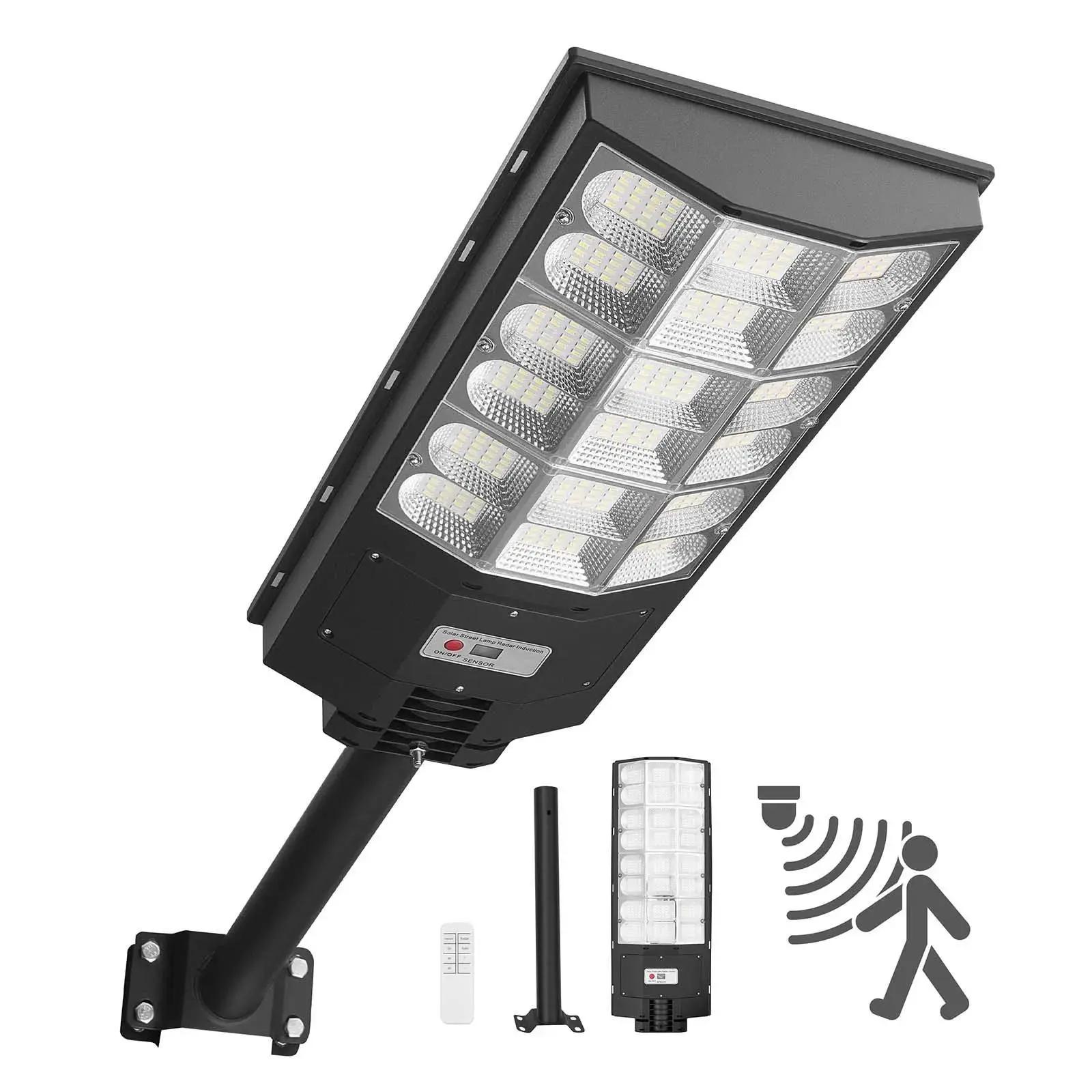 VEVOR Solar Outdoor Lights, Max 900000 Lumens High-Powered Split-Type LED Lamp, 240° Wide-Angle Beam, 30000 mAh Battery, Dusk-to-Dawn RF Remote Control, IP65 Water-Resistant, for Streets, Balconies, Courtyard