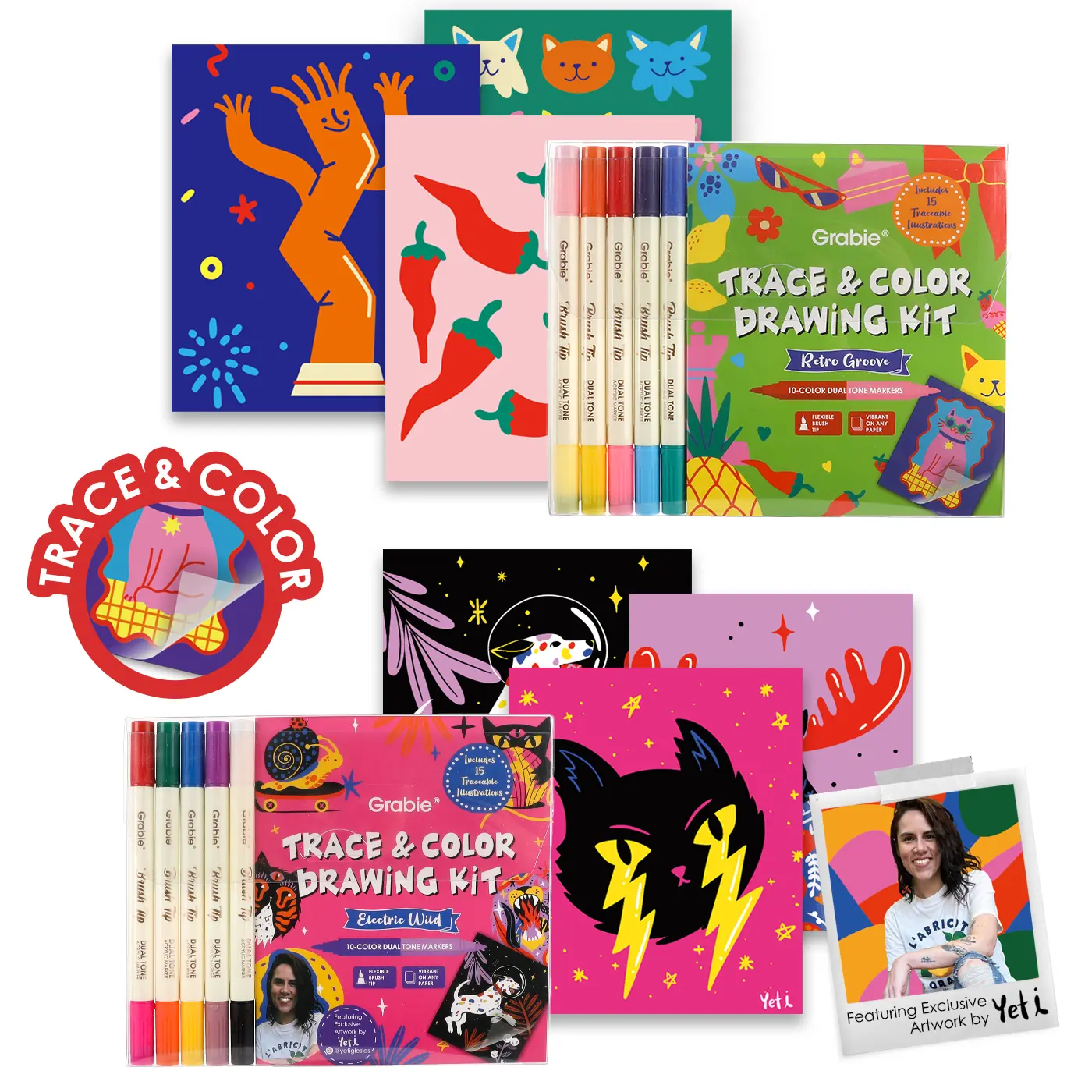 Grabie New Trace & Color Drawing Supplies Kit - Art Set with Premium Supplies, Artist Tools, Colorful Materials for Brain-Off Creativity, Back to School, Class Reward Gift Idea, Premium Art Supplies