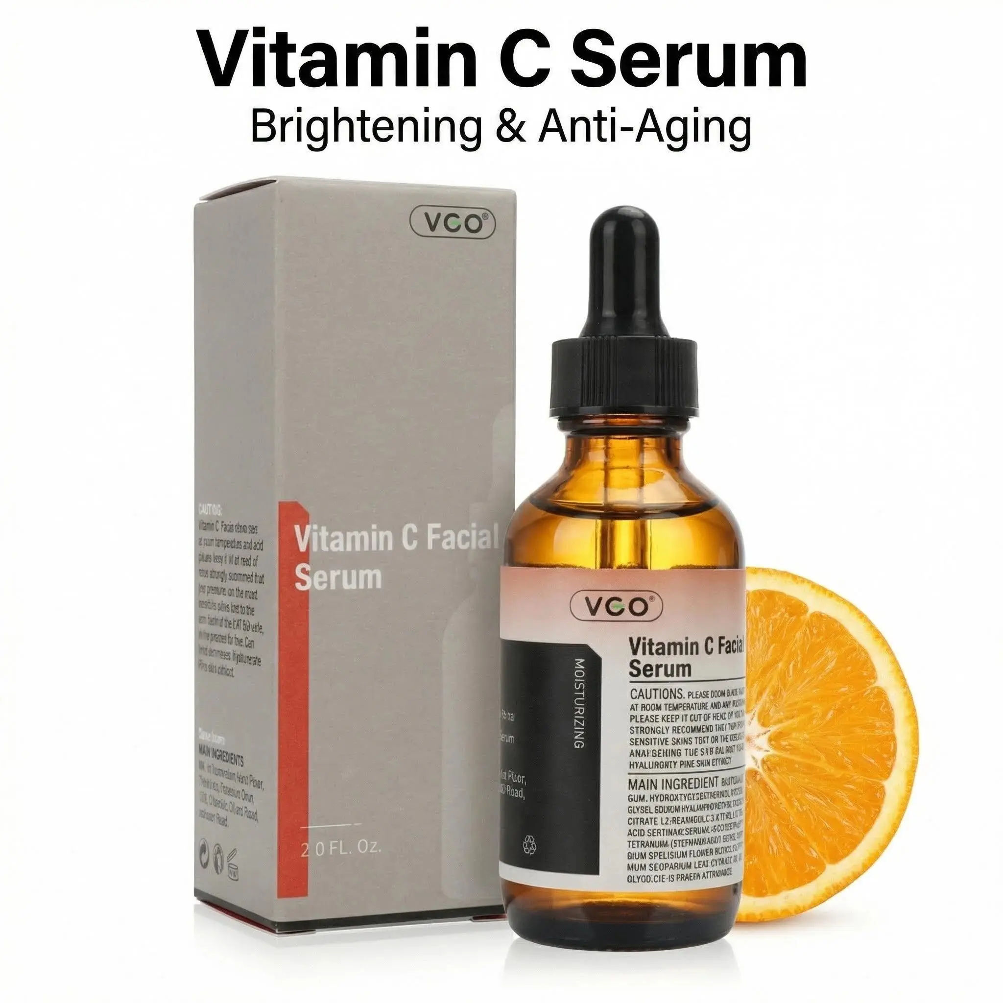 VGO Brightening Vitamin C Facial Serum - Vegan Moisturizer for Sensitive Skin, 3-O-Ethyl Ascorbic Acid & Hyaluronic Acid, Fragrance-Free, Hydrate & Glowing Skin, Gentle Lightweight, 36ml, All Skin Types