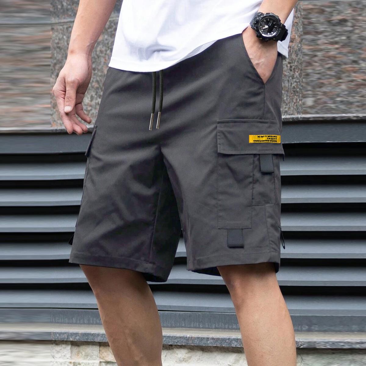3pcs Men's Casual Cargo Shorts with Drawstring Waist, Flap Pockets, and Label Patches - Ideal for Summer Outdoor Wear , Daily Wear Shorts|Smooth Texture Shorts|No Lining Shorts