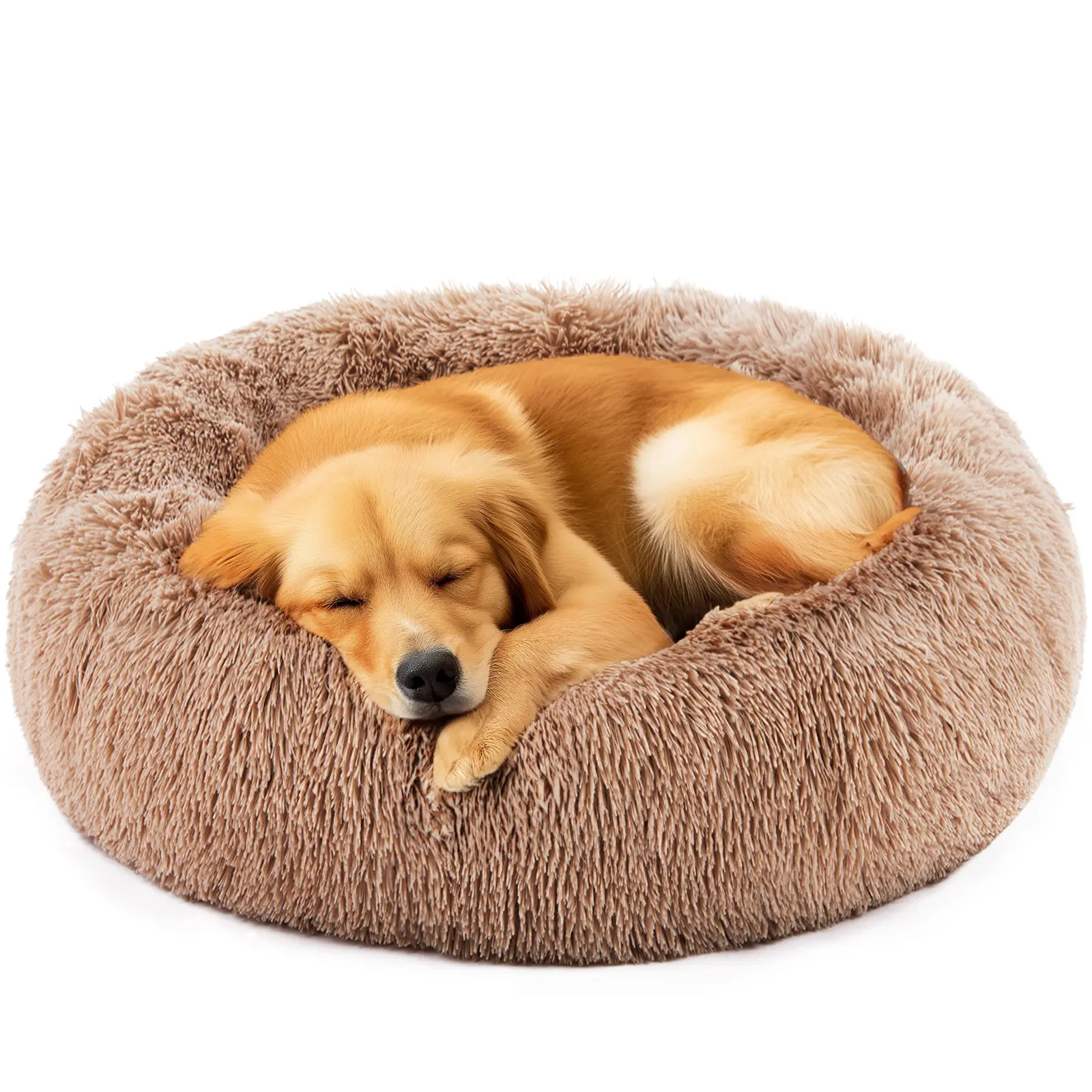 Sweetcrispy Official Soothing Donut Shape Pet Bed - Puppy Bed, Machine Wash, Waterproof Plush Faux Fur Cozy Nest for Kittens