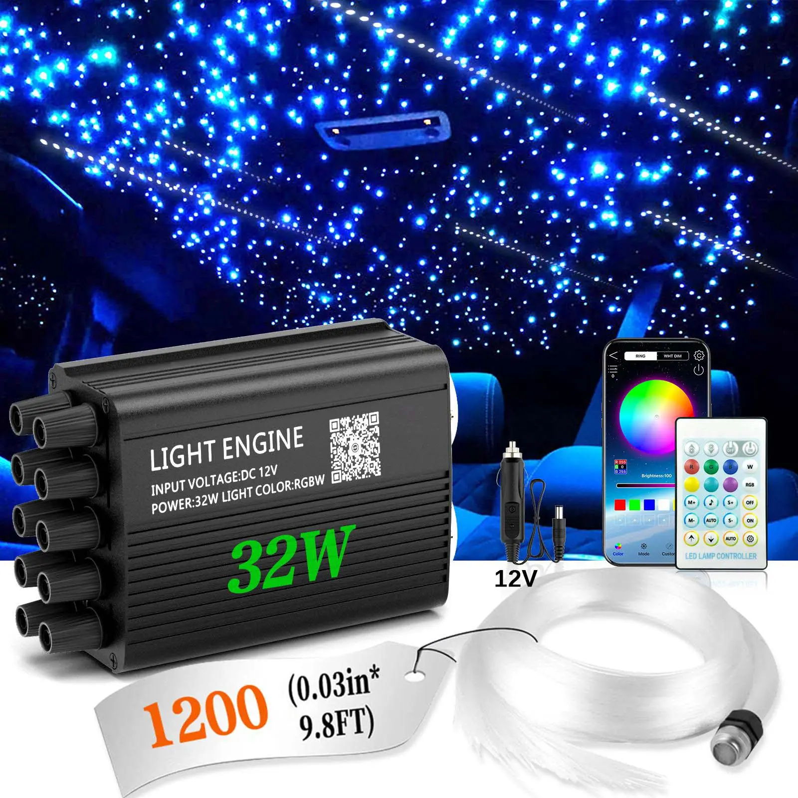Twinkle& Meteor 2 in 1 Starlight Headliner Light Kit 16W/32W with 750pcs/1200pcs 9.8ft Fiber Optical Cable RGBW Light Source Sound Activated APP/Remote Control for Car/Home/Party, Decorative Led Lights, Dj Party Light,Dealsforyoudays