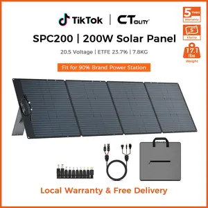 [SpringGlowUp][Camping Essentials 2026/Camping Gear]CTOLITY SPC200 200W ETFE 23.7% Transfer Foldable Solar Panel 20.5V Portable for Camping & Outdoor Power Station with 4F 3-Bracket Folding Capability