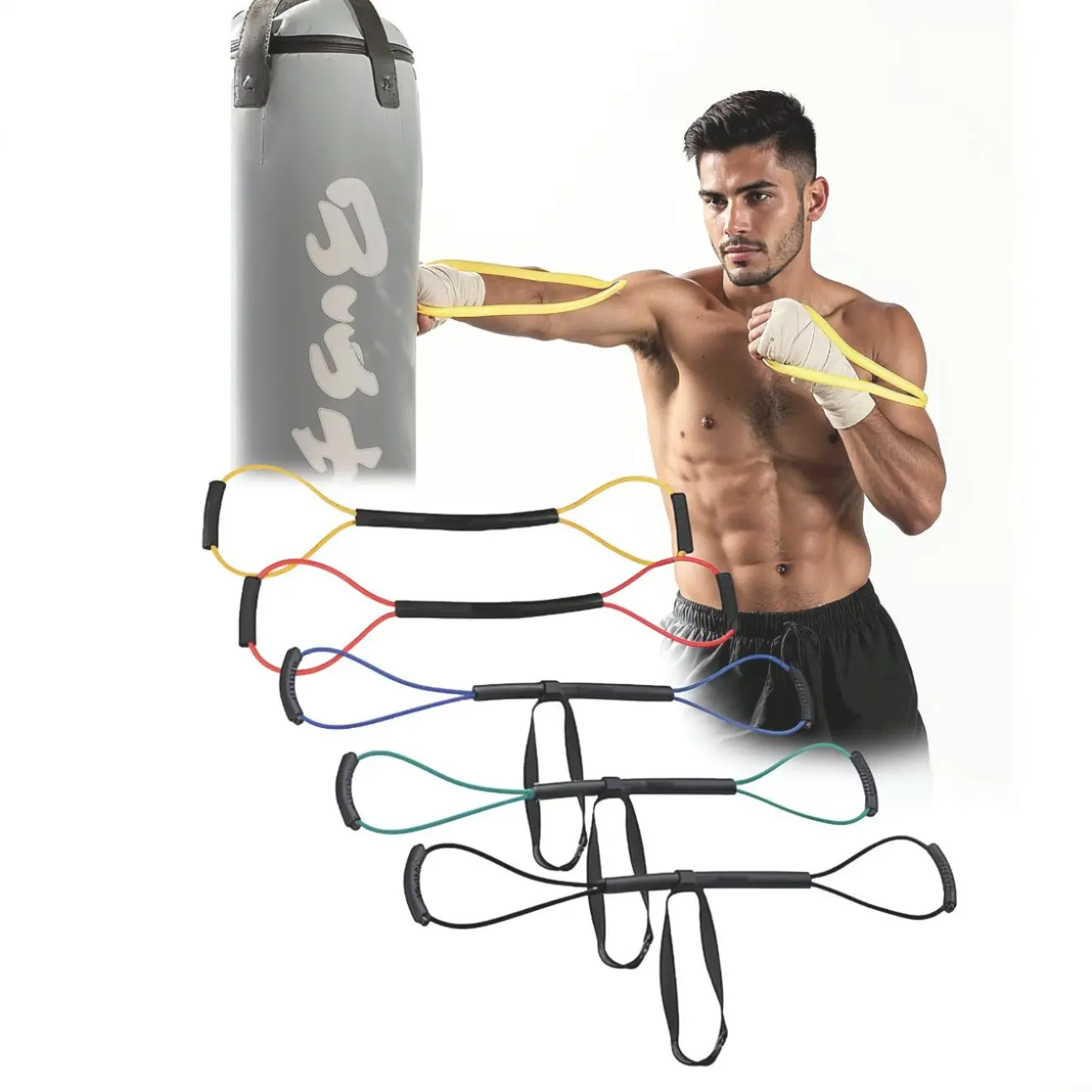 Latex Boxing Resistance Band with Chest Strap for Punching Power & Speed, Home Gym MMA Training Equipment for Men, Full Body Cardio Workout, 30lb Green, 35lb Black, Lightweight Boxing, Outdoors