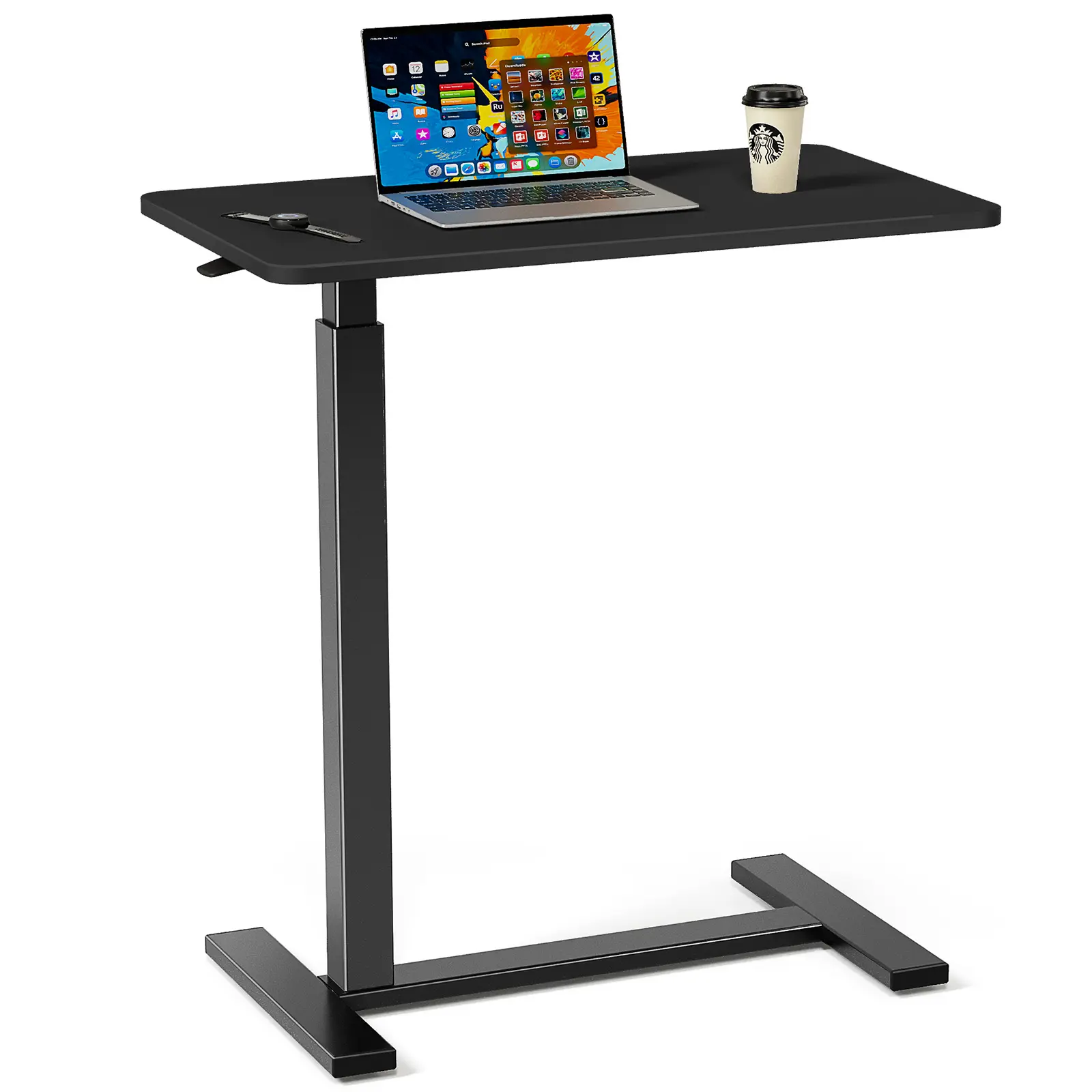 Sweetcrispy Height-Adjustable Caster-Wheeled L-Shaped Sit-to-Stand Bedside Desk - Laptop-Friendly, Space-Saving Tropical Accent Side Table, Multi-Functional Portable Side Tables for Bedroom Night Stand, Desk for Bedroom Use