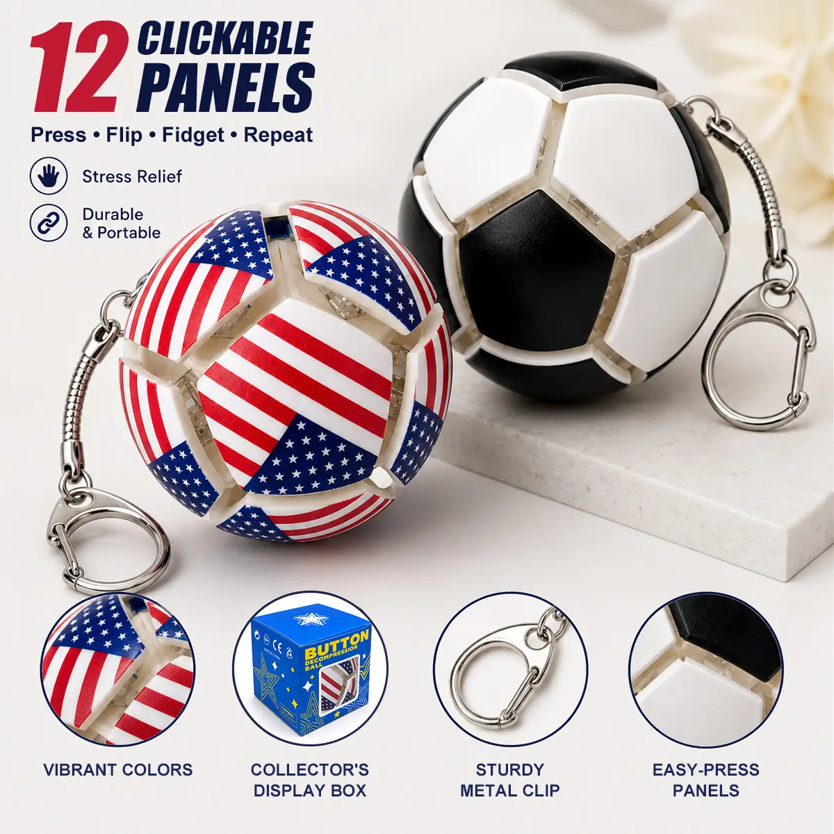 Mini Soccer Ball Stress Ball Keychain - Press Pop Fidget Toy, Portable Accessory for Kids & Sports Fans