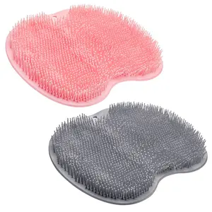 2-Pack Shower Foot Scrubber Mat, Strong Grip Silicone Back and Foot Washer with Suction Cups, No Bend Deep Clean Massage Pad for Seniors, Men, Women(Pink+Grey)