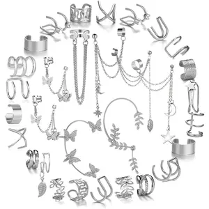 31 Pcs No-Piercing Ear Cuff Set - Silver Helix & Cartilage Clip-Ons for Women/Men | Holiday Gift & Party Accessory Pack