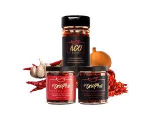 HCO Sampler Pack - Original Hot Crispy Oil, Extra Hot Version, HCO Shake - Less Calories, Rich Flavor - Ideal for Heat Enthusiasts