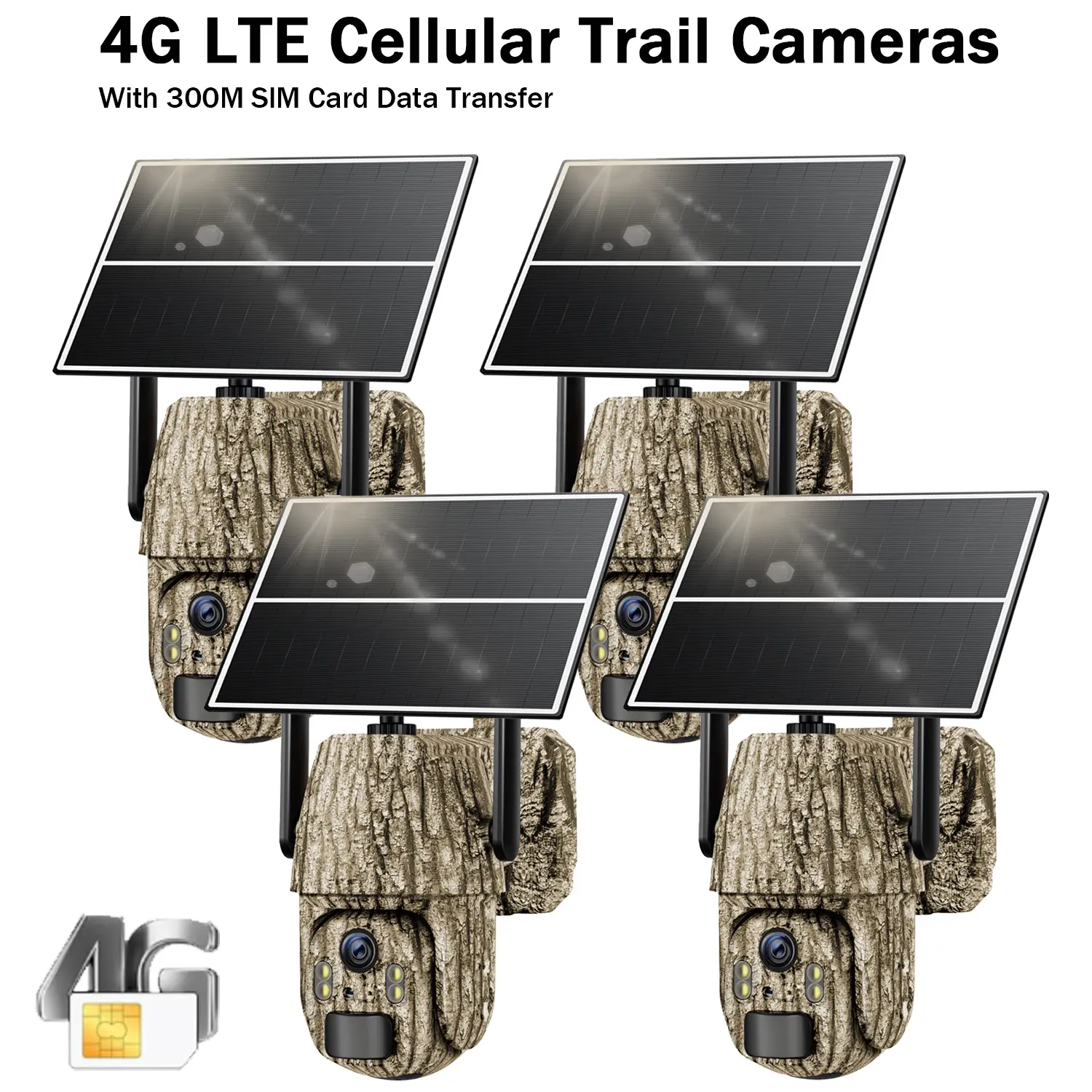 4/2Pack 4G LTE Solar Trail Cameras Outdoor Wireless - No WiFi Needed Security Cameras, 2.7K Color Night Vision, 360° Live View, PIR Motion Detection, 2-Way Talk, Built-in SIM Card(Data refill is required )