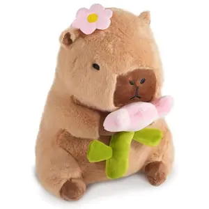 Capybara 9" Kawaii Flower Plush Toy 23cm Soft Polyester & PP Cotton Pillow Easter Gift