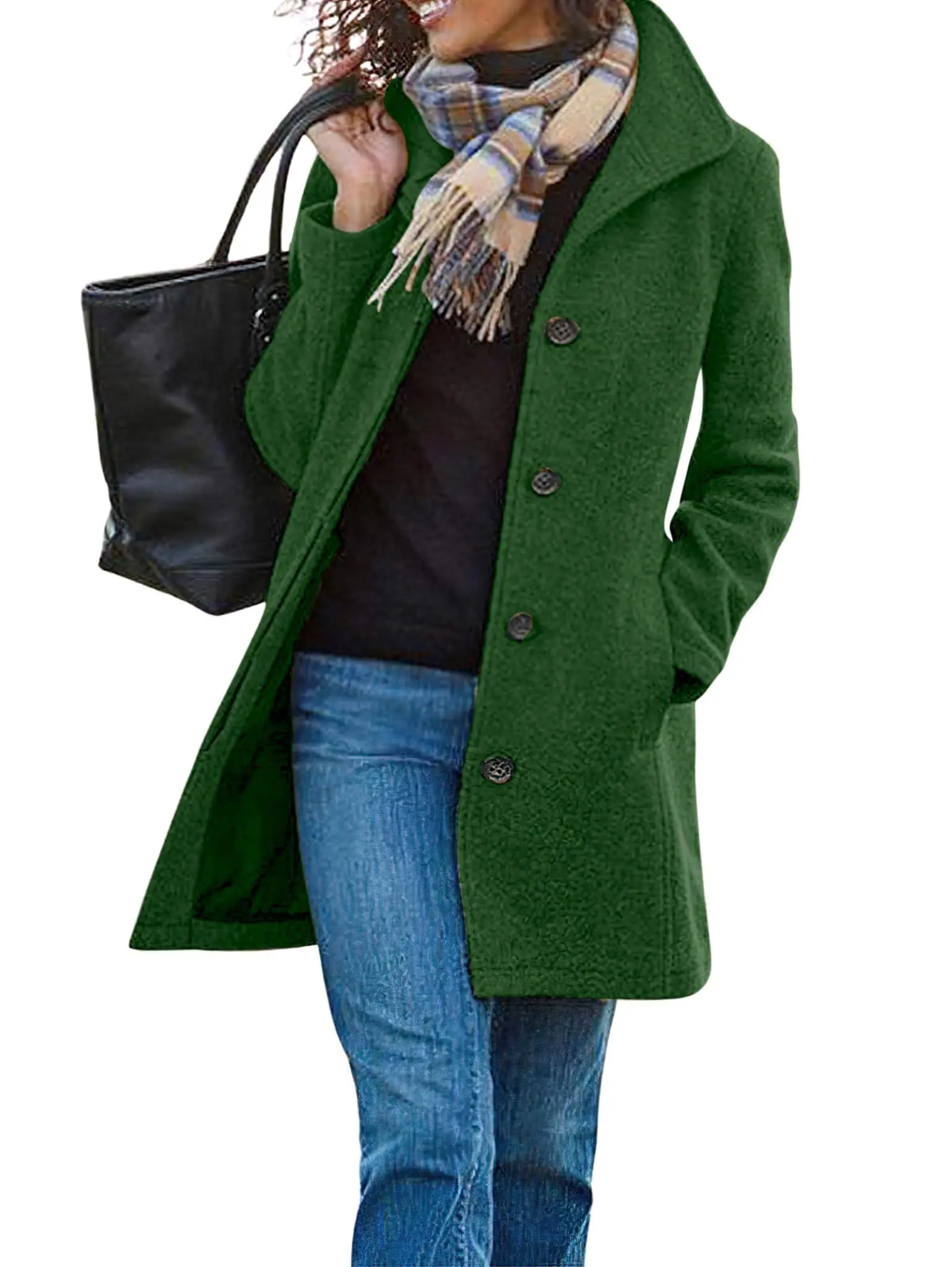 Chouyatou Women's Elegant Casual Thick Wool Blend Stand Collar Single Breasted Long Sleeve Pea Coat, Women's Tops, Outerwear, Clothes, Jacket,back to school,back to school shopping, Basic