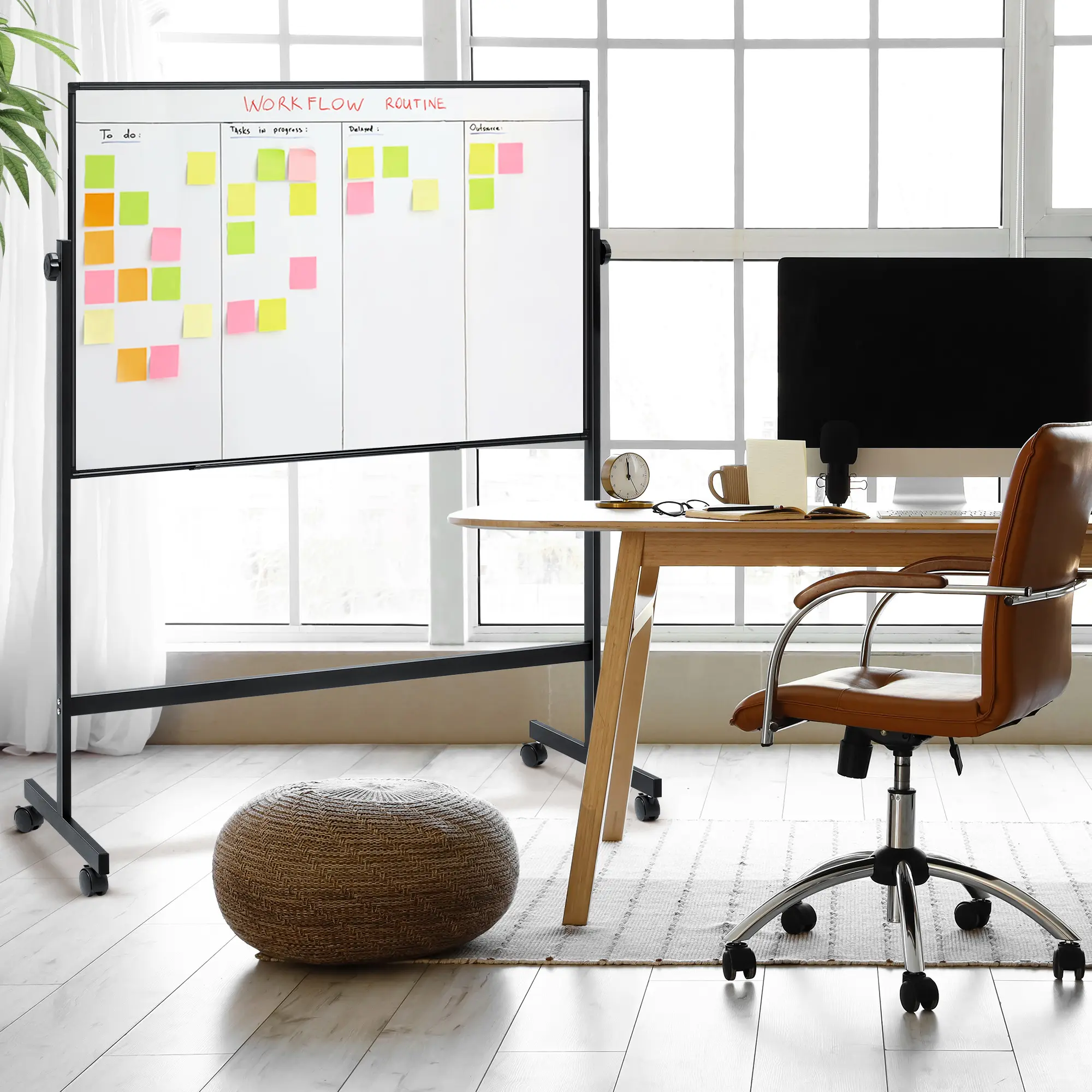 Rolling White Board on Wheels,48" x 32" Large Dry Erase Board with Stand,Big Rolling Whiteboard for Home,Office,School,Easy to Install,Strong and Durable,Double-sided and Height Adjustable,Flexible Mobile Use, Wheels for Home Office,Classroom