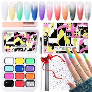 GELLAKTIK 12 Color Patting Nail Gel Polish Kit, Ombre Painting Gel Palette with Brush & Silicone Patting Pen & Nail Art Stickers - UV/LED Curing for Gradient Nails, Beginner Friendly DIY Manicure Set
