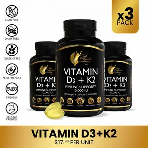 3 Bottles of Coco March N.M.D Vitamin D3 + K2 Dietary Supplement, 120 Softgel Capsules Healthcare Fitness