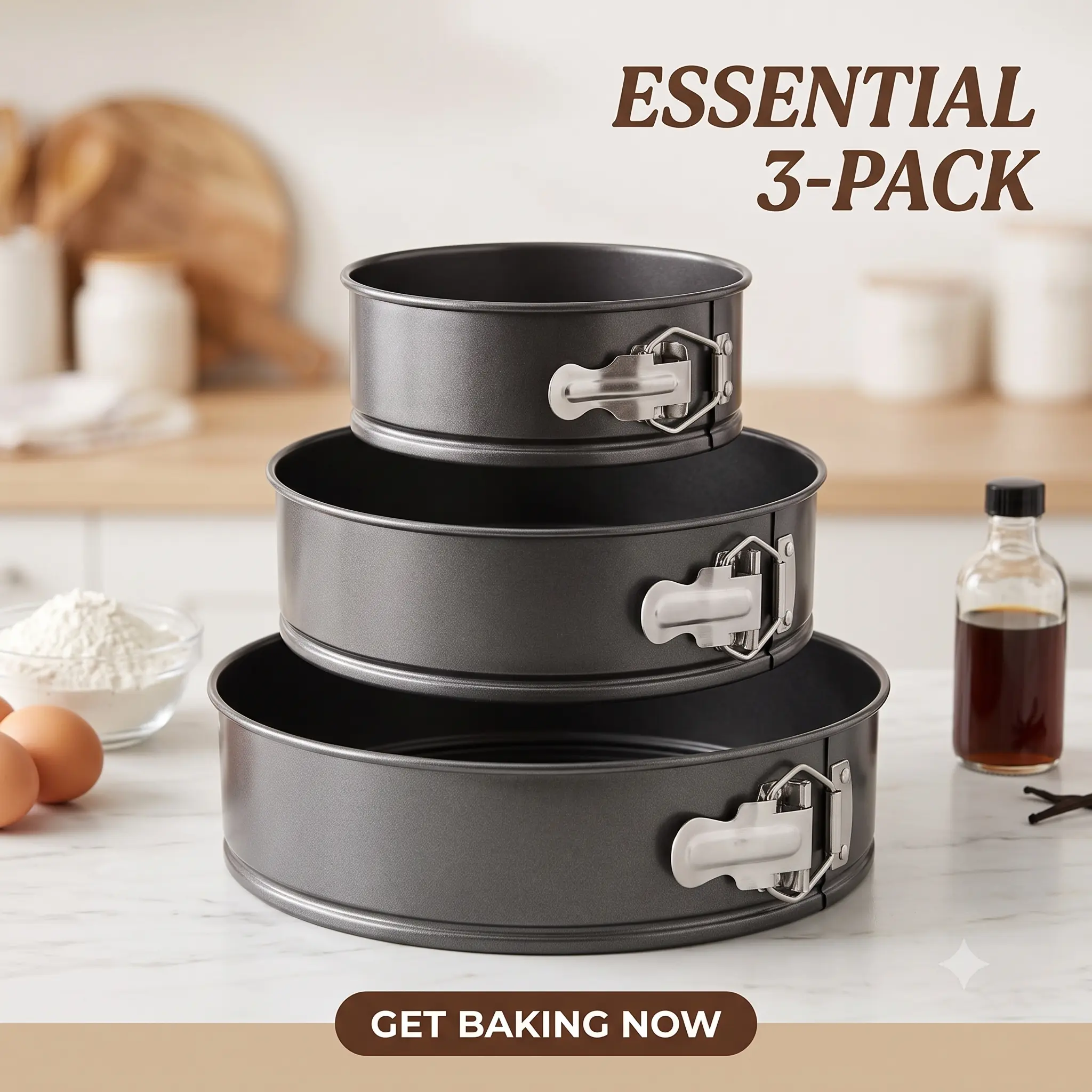 3-Piece Non-Stick Springform Pan Set – Leak-Proof Round Cake Pans with Removable Bottoms, 8/9/10 Inch, Multi-Layer Baking Pans for Cakes & Cheesecakes, Oven & Air Fryer Safe
