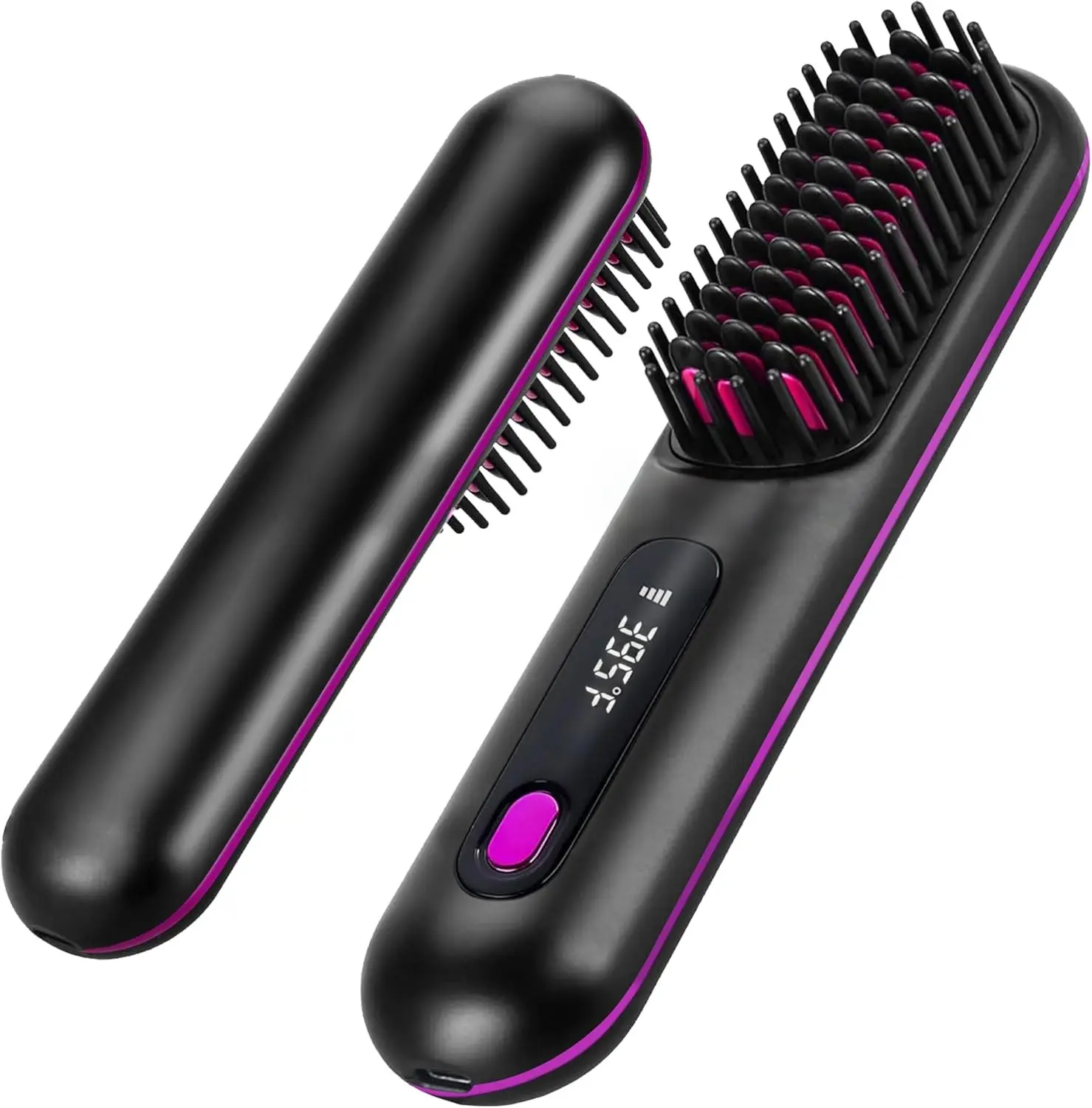 Portable Cordless Hair Straightener Brushs for Travel, with 30s Fast Heat, 3 Temperature Settings (Black)
