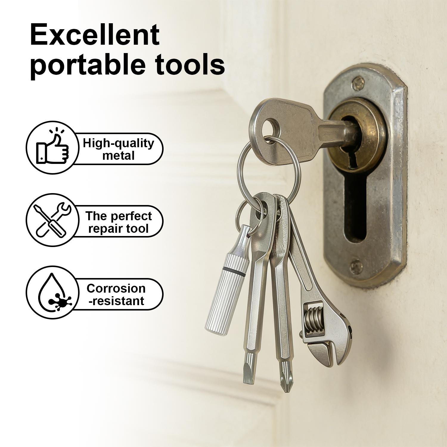 VAYWET 4-in-1 Pocket Mini Tool Keychain, EDC Mini Repair Tools: Letter Opener, Screwdriver, Copper Pocket, Pocket Wrench Keychain Metal Spanner Key Ring Pendant Gift Outdoor Camping Bicycle Motorcycle Repair Multifunctional Kit Maintenance Hand Tools