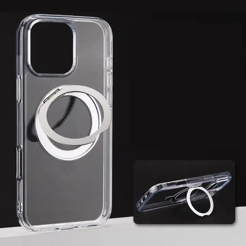 Transparent Magnetic TPU Cellphone Casing - 360° Rotatable Metal Stand, Slim-Fit Shockproof Protection, Custom Handheld Accessory for iPhone 13,14,15,16,17 Pro Max Plus Phones & Electronics Devices Accessories