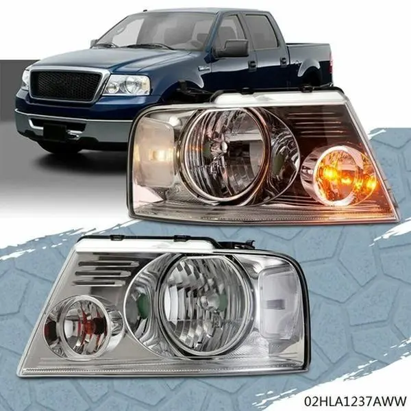 CROSSDESIGN Headlights Headlamps Fit For 2004-2008 Ford F-150 F150 Chrome Housing Clear Side