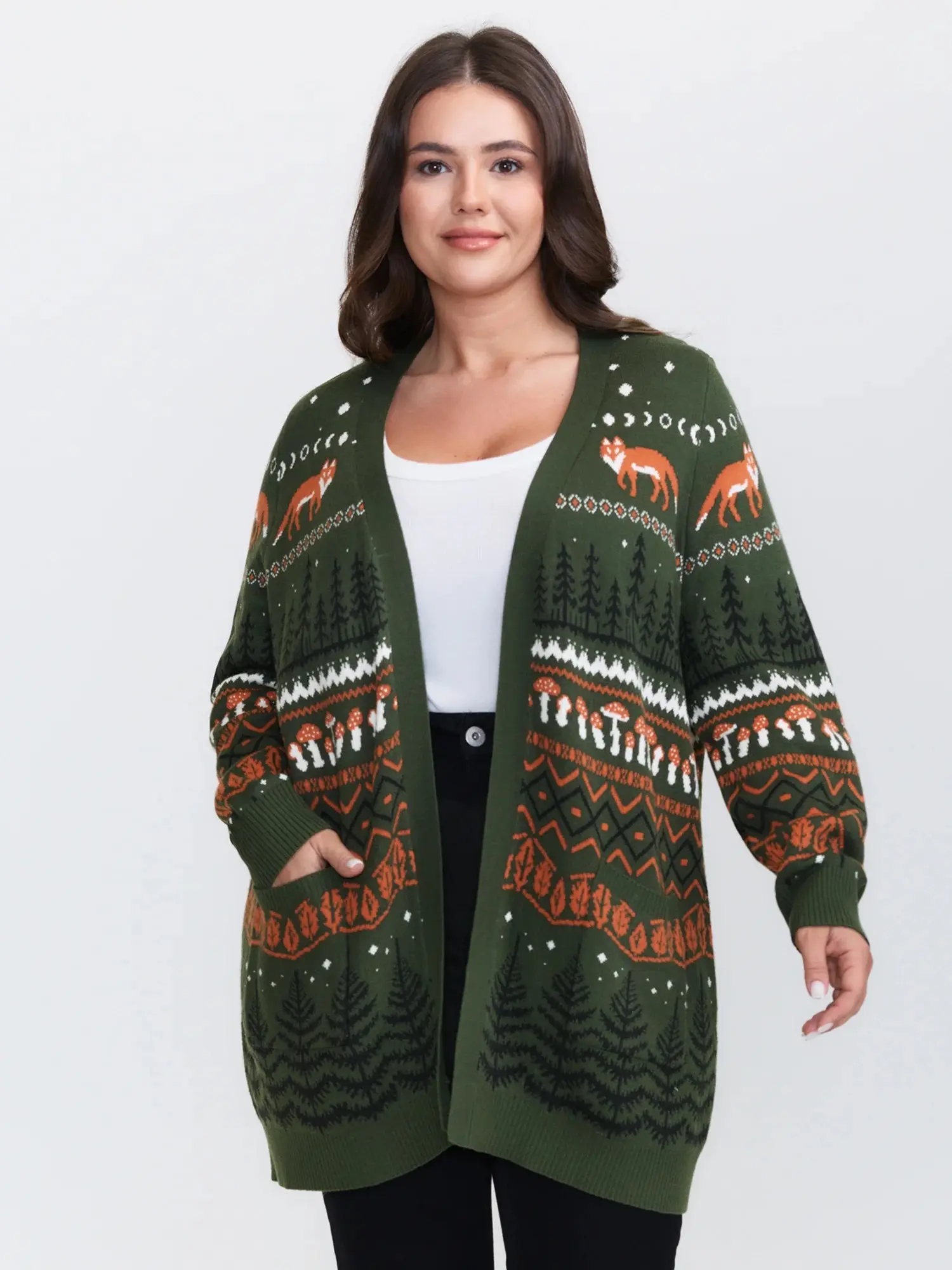 BloomChic Women's Plus Size M-6X Sizes Long Sleeve Open Front Knit Cardigan Top - Lightweight Fabric, Relaxed Fit, Pockets, for Fall Layering & Halloween Wear (SohoChic Comfy Women's Sweaters)