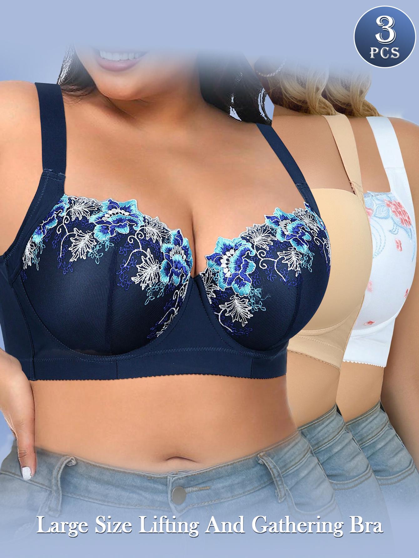 MImilemon 3PCS Embroidered Push UP Bra Everyday Bra fit