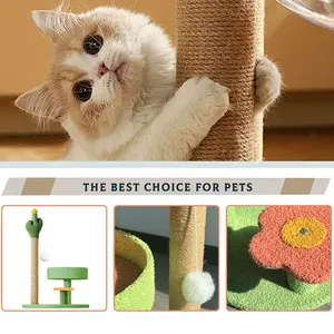 Yellow Cactus Cat Tree Sturdy Cat Scratching Post Climbing Frame for Kitten Adult Cat
