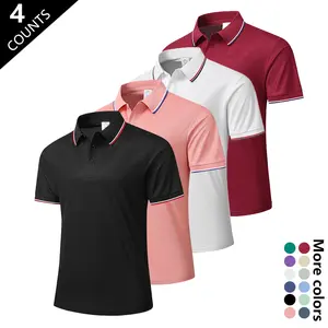 Men’s four-pack business-casual polo shirts in a minimalist, versatile style, made from quick-dry, wrinkle-resistant fabric with contrast color design for an elegant look—essential summer tops for work, commuting, outdoor walks, and workouts, offering com