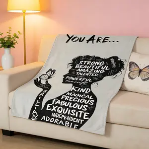 You Are Strong Beautiful Empowering Women Flannel Blanket Soft Cozy Plush Throw Perfect Inspirational Gift for Girls Women Warm Snuggle Blanket for Bedroom Self Care Space Black White Motivational Silhouette Design