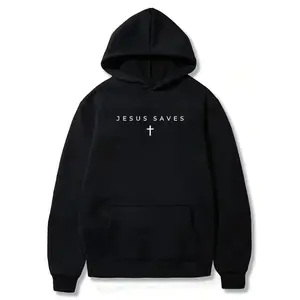 Jesus Saves Cross Minimalist Christian Faith Casual Cotton Hoodie