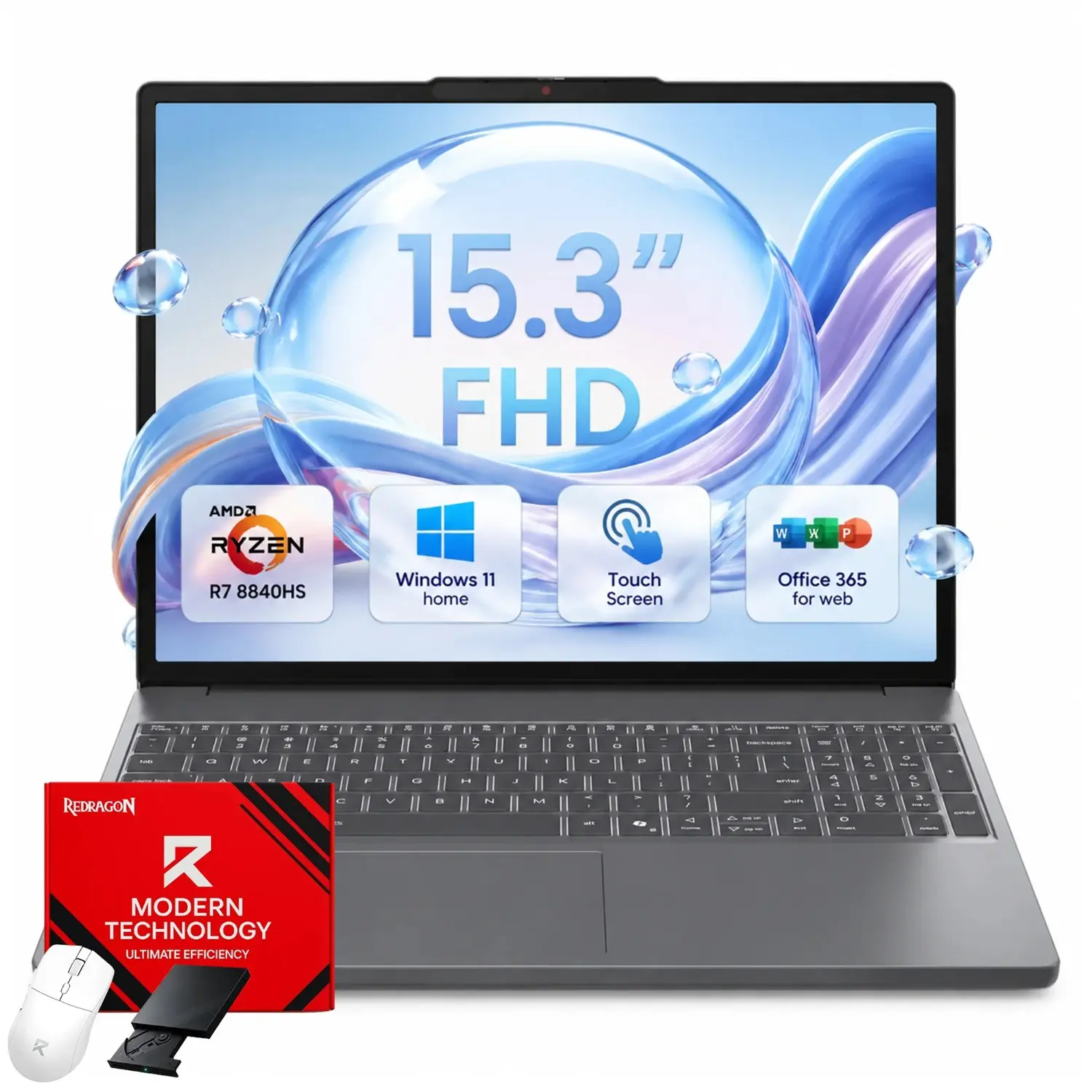 Lenovo IdeaPad Slim 3 Laptop - 15.3" Touchscreen, Ryzen 7 8840HS AI Processing, 16GB Memory, 512GB PCIe SSD, Windows 11 Home, Radeon 780M Graphics, Full HD IR Camera, Office 365 for the Web, Slim Profile
