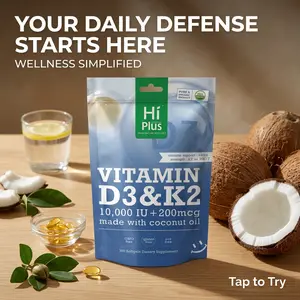HiPlus Vitamin D3 and K2 10,000 IU + 200 mcg Helps Maintain Bone Strength & Supports Immunity, High Dose Vitamin Supplement for Daily Wellness & Optimal Absorption, Coconut Oil, 300 Softgels fitness oz healthcare