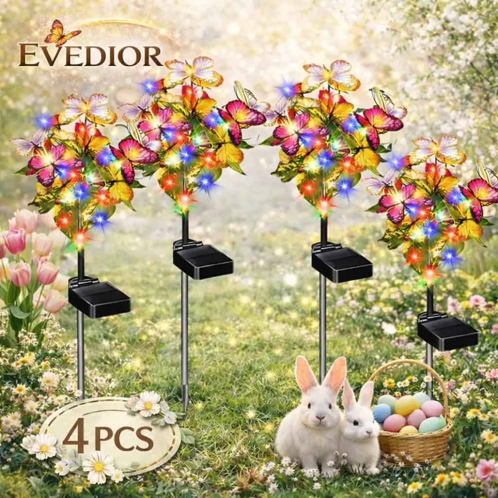 4-Pack Solar Butterfly Garden Decorative Lights, Multicolor LED Solar Outside Stakes with Auto On/Off Function for Outdoor Pathways, Garden Decorative Light, Solar Outside Lights