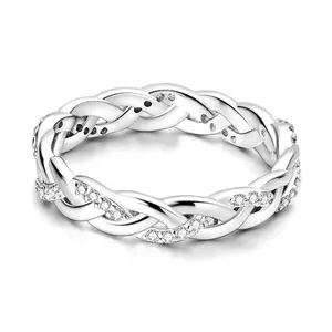 925 Sterling Silver Ring, Elegant Ring with Twist Cross Design and Cubic Zircon, Perfect Gift for Women, Mother's Day Gift