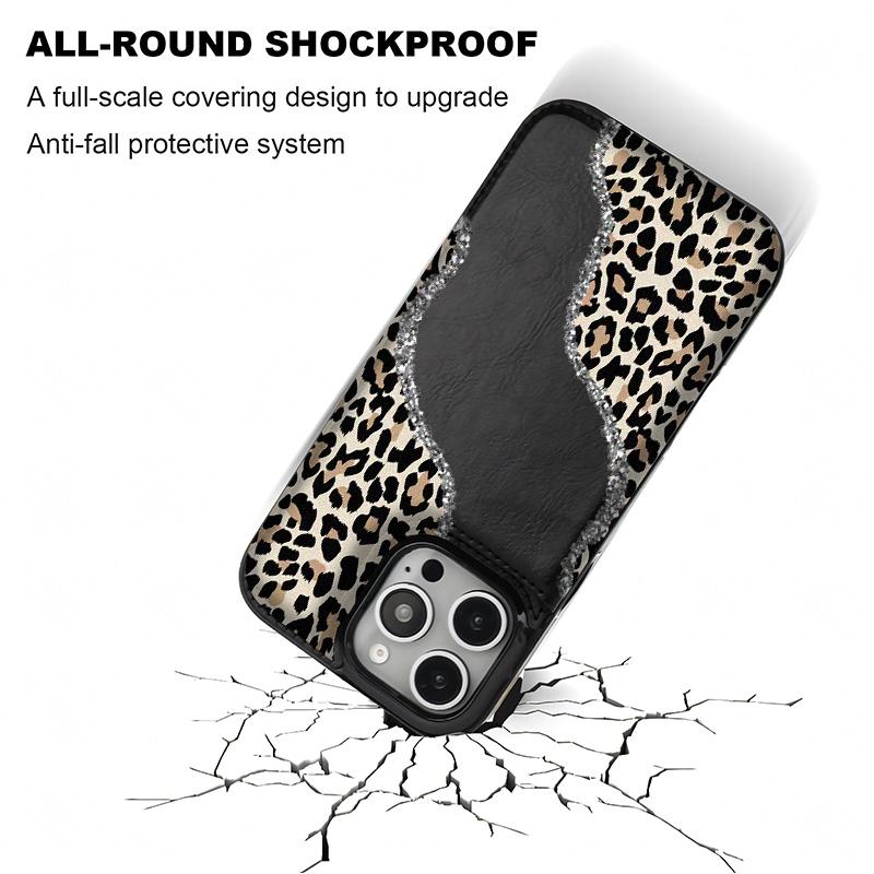 Stylish Leopard print Pattern Phone Cases Compatible For With iphone 17 16 15 14 13 12 PRO PLUS MAX AIR PU Black Brown Pink Durable Flip High quality Leather Credit Card Bag Holder Mother Gift Wallet Shockproof Anti-Drop Full Protection Shell Cover