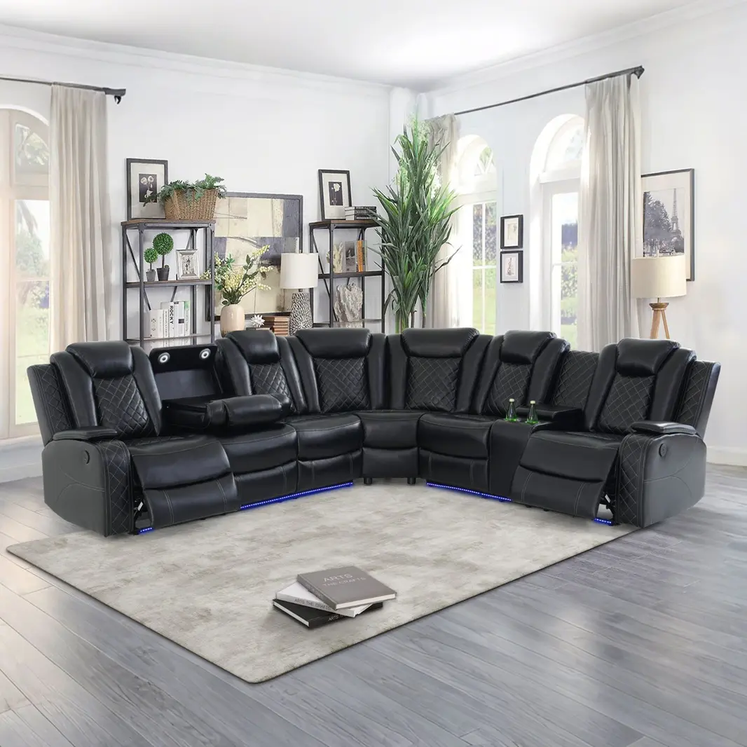 Power Reclining Sofa Loveseat & Wedge Set - Lazy Sofa, Apartment Size Couch, Contemporary Ergonomic Upholstered Conversation Furniture with Dual-End Motorized Seats, Reversible Table, Built-In Storage, Touch Light