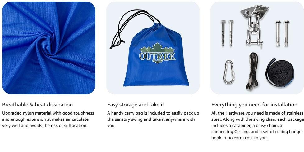 OUTREE Sensory Swing for 3+Years Old with 360° Swivel Hanger in Blue - Great for Autism, ADHD, Sensory Processing Disorder, Summer Turn Up & Father's Day Deal