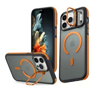 iPhone 17 case with built-in foldable stand, strong MagSafe magnetic attraction, anti-slip colorful frame, shockproof military-grade defense, and durable protective bumper design.