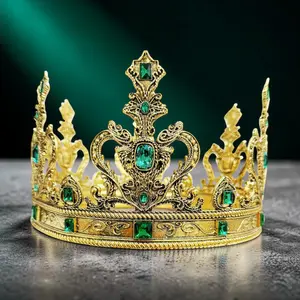 Vintage Gold Crown with Green Crystal Gemstones Renaissance Jewelry Costume Headpiece Cosplay Headdress Medieval Costume Birthday Crown