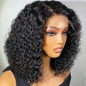 Curly Bob Wig Human Hair 13x4 HD Lace Frontal Wigs Pre Plucked 180% Density Wet and Wavy Lace Front Bob Wigs Human Hair Glueless for Black Women 14 Inch