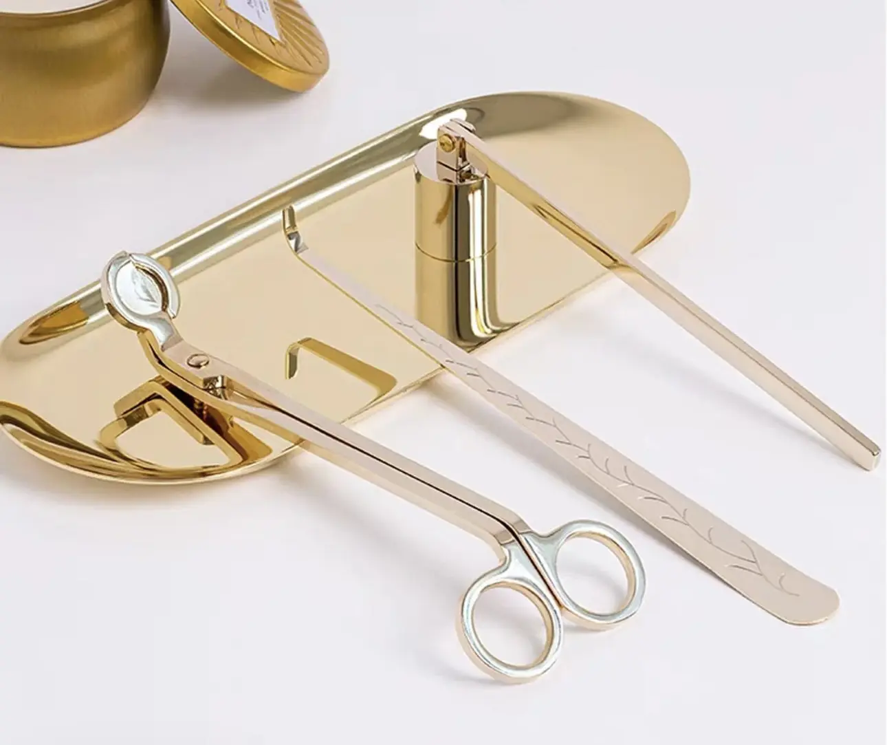 4 Piece Candle Care Kit / Candle Snuffer / Trimmer / Wick Dipper and Storing Tray