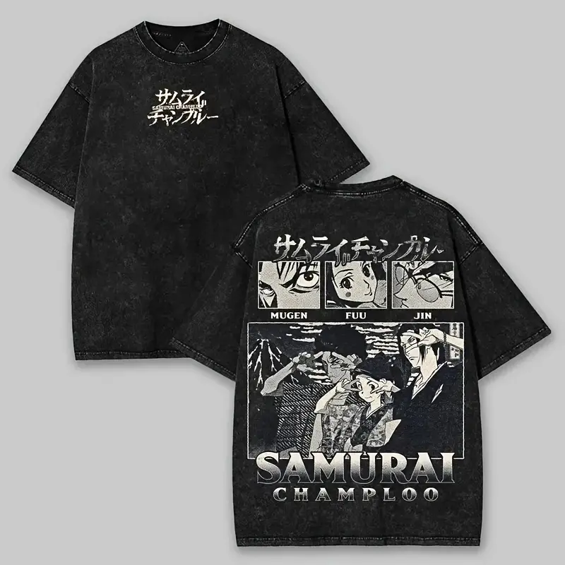 Samurai Champloo anime manga game 2 sided printed graphic tees T-shirt Vintage Crewneck