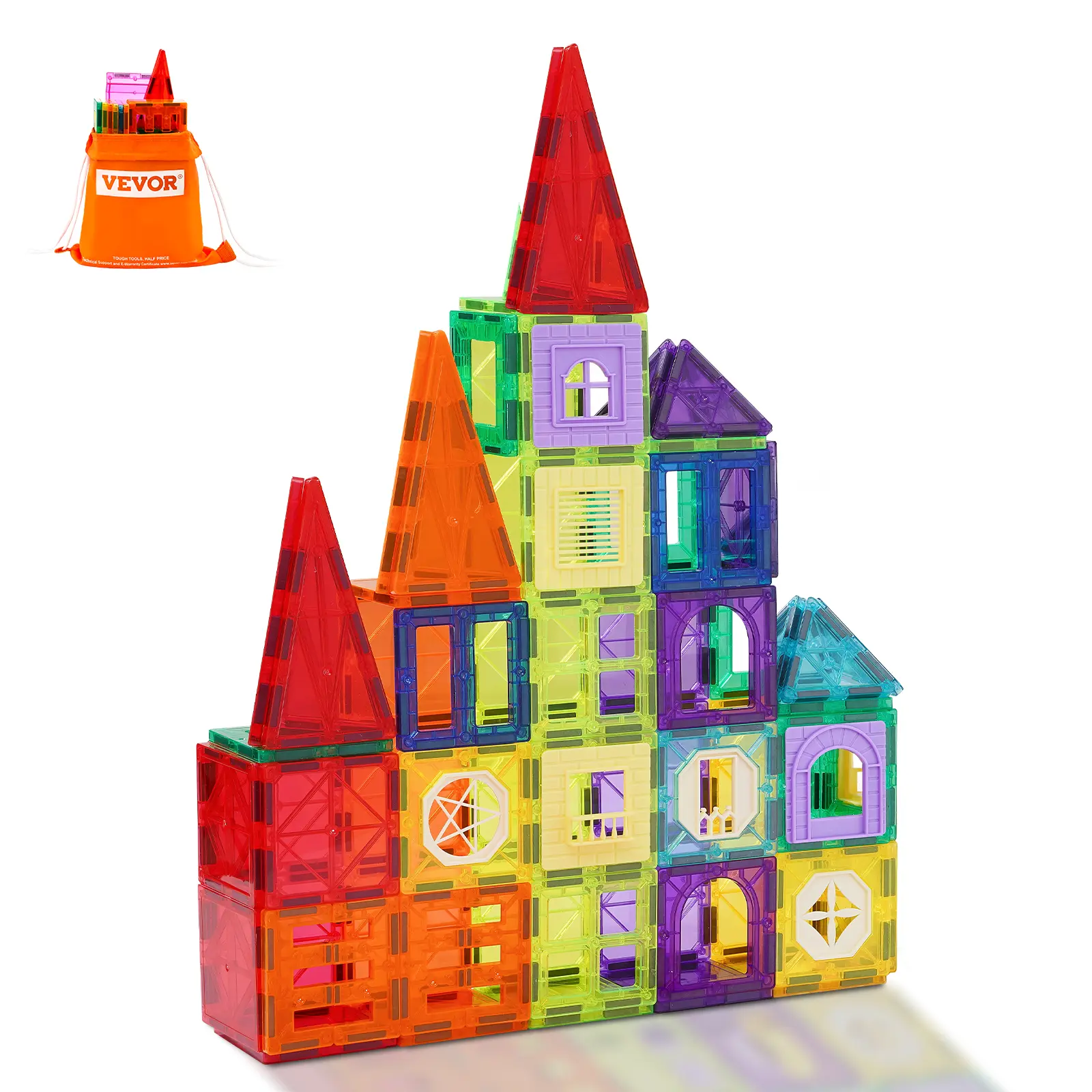 【SummerFinds】VEVOR 32-Piece Magnetic Geometric Building Blocks Set, 10 Squares 12 Equilateral Triangles 2 Right Triangles, Secure Magnet Hold DIY Building Set with Storage Bag, STEM Sensory Open-Ended Play Toy for Toddlers 3+ Travel Gift
