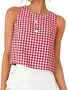 IDEALSANXUN Womens Gingham Crop Tank Tops 2026 Spring Summer Sleeveless Vest Top Flowy Ruched Floral Cropped Fit