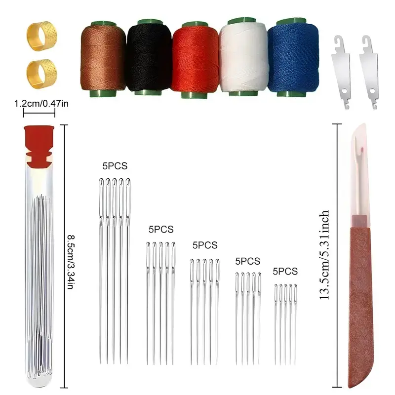 34 PCS Steel Handmade Sewing Needles Set Long Thin Big Eye Needles for DIY Embroidery Quilting Mending Sewing Projects stainless steel needle big eye craft embroidery white color thread Upholstery professional sewing kit Sturdy tool Bent Latch Portable in