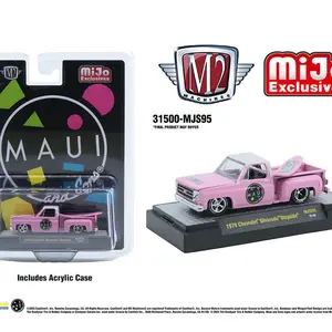 M2 Machines 1:64 1979 Chevrolet Silverado Stepside with Surfboard Maui & Son – Pink – MiJo Exclusives Limited Edition