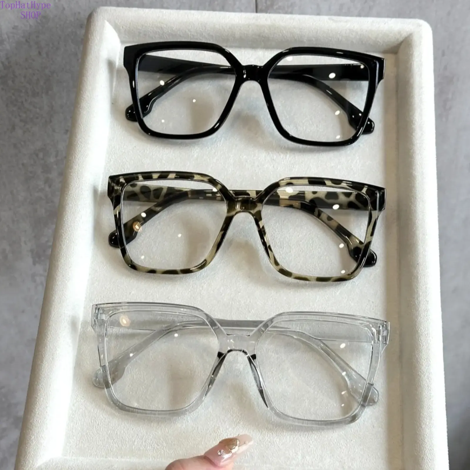 3-Pack Square Plastic Eyeglasses, Unisex Large Statement Frames with 0% Tint Non-Prescription Lenses for Office & TV, Statement Frame Glasses, Three-Pack