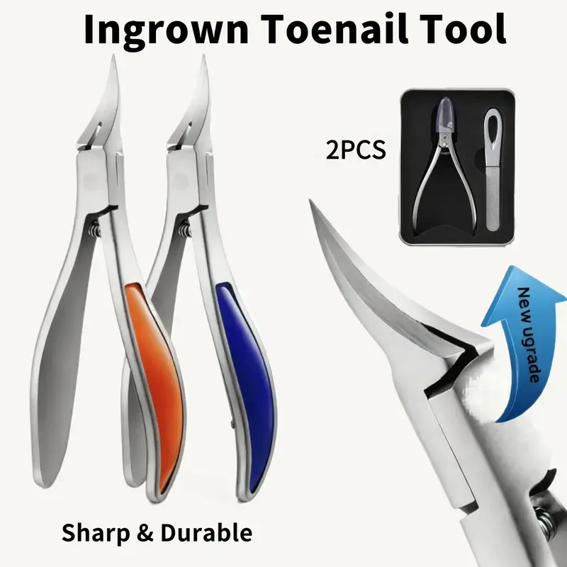 2-Piece Thick & Ingrown Nail Care Set, Pointed Clipper & Metal Shining File, Sturdy Rust-Resistant Metal Pedicure Kit for Seniors, Precision Trimming Daily Foot Grooming Tool