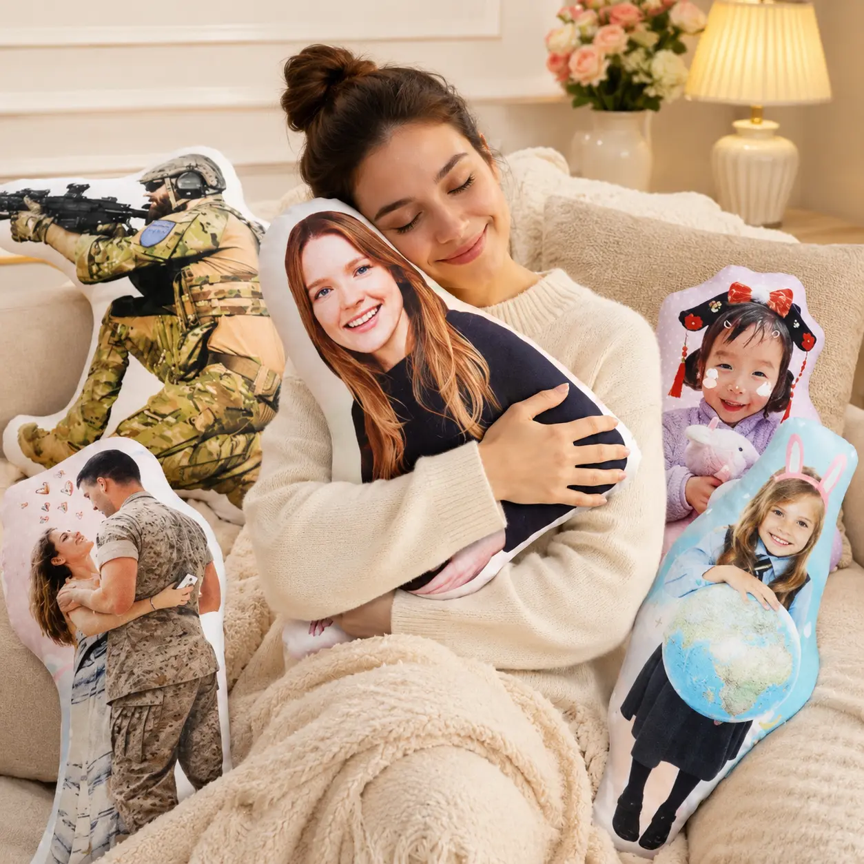 Custom Photo-Shaped Pillow - Personalized Double-Sided Printed Cushion for Couples, Pets, Families, Memorial Anniversary Love Gift for Adults (Father’s Day/Christmas Eligible), Anniversary Gift, Love Gifts